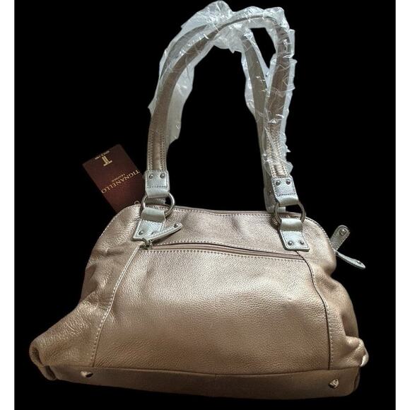 Tignanello Satin Metal Pebble Leather Double Zip Top Satchel w/Slim Wallet NWT - Picture 10 of 11